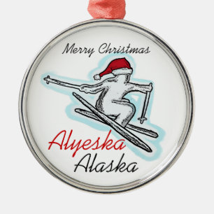 Alyeska Alaska Weihnachtsmannmütze Skierverzierun Silbernes Ornament