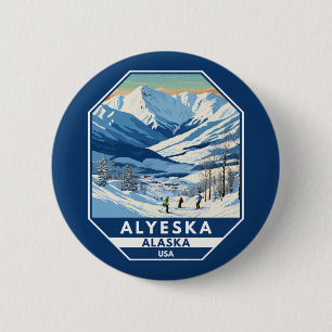 Alyeska Alaska Winter Reise Kunst Vintage Button