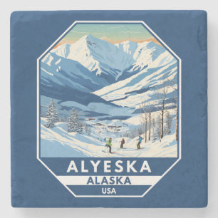 Alyeska Alaska Winter Reise Kunst Vintage Steinuntersetzer