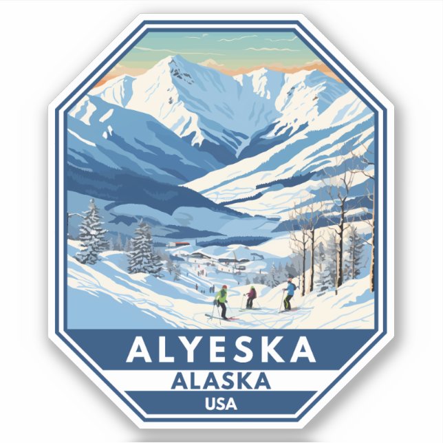 Alyeska Alaska Winter Reisen Vintag Aufkleber (Vorderseite)