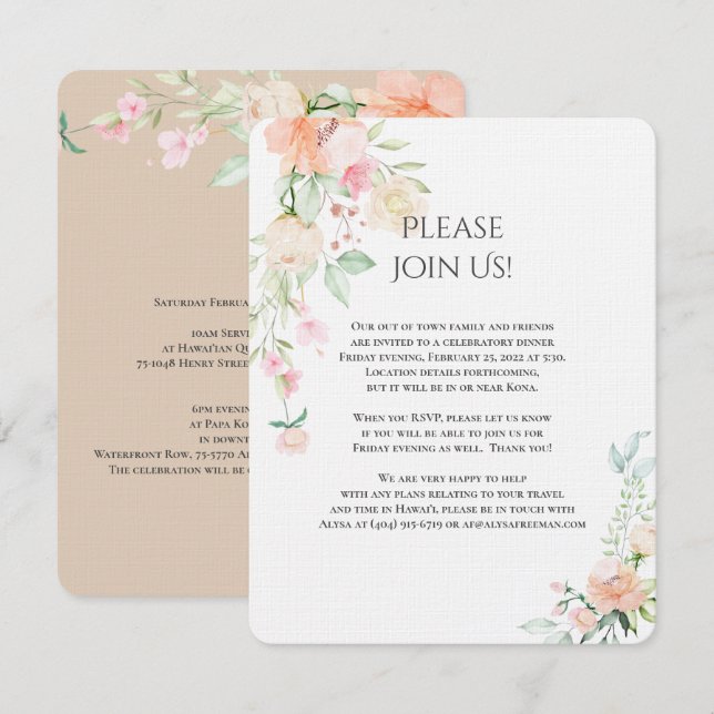 Alysa - Revised2a Detail Watercolor Frühjahrsblüte Einladung (Vorne/Hinten)