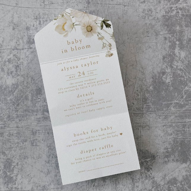 ALYSSA Baby in Bloom Diaper Raffle Baby Dusche All In One Einladung (ALYSSA Baby In Bloom Diaper Raffle Baby Shower All In One Invitation)