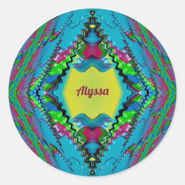ALYSSA ~ Black Pink Blue and Yellow Fraktal ~ Runder Aufkleber (Vorderseite)