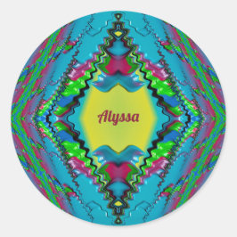 ALYSSA ~ Black Pink Blue and Yellow Fraktal ~ Runder Aufkleber
