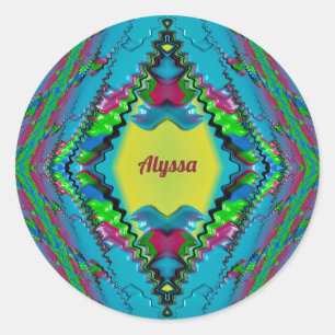 ALYSSA ~ Black Pink Blue and Yellow Fraktal ~ Runder Aufkleber
