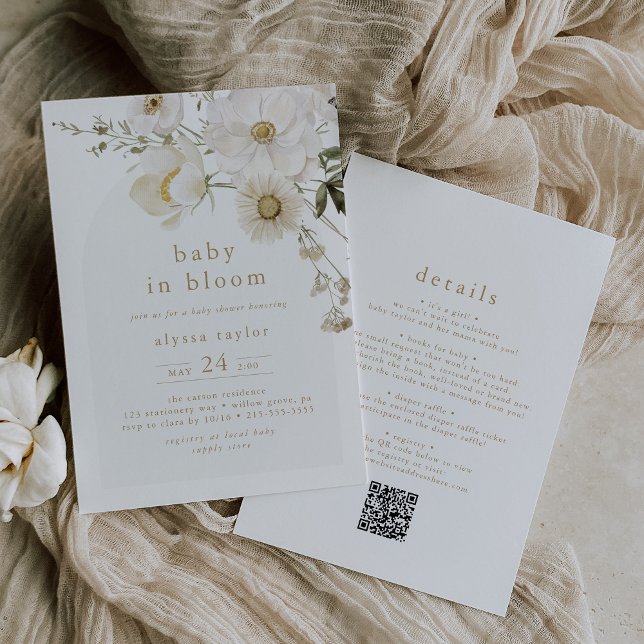 ALYSSA Floral QR Blume Baby in Bloom Baby Dusche Einladung (ALYSSA Floral QR Flower Baby In Bloom Baby Shower Invitation)