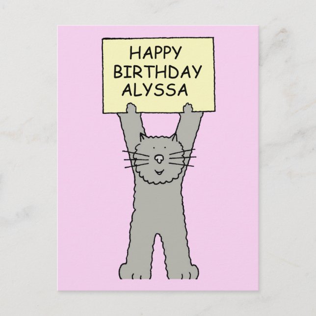 Alyssa Happy Birthday Cartoon Cat Postkarte (Vorderseite)