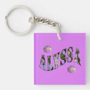 Alyssa, Logo für Namen, hergestellt mit Hydrangeas Schlüsselanhänger