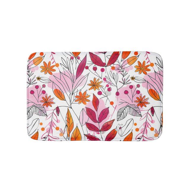 Alyssa Mae Hand Drawn Pink und Orange Foliage Badematte (Vorderseite)