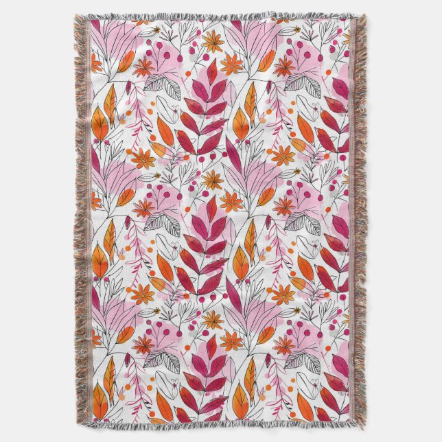Alyssa Mae Hand Drawn Pink und Orange Foliage Decke (Vorderseite Vertikal)