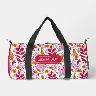 Alyssa Mae Hand Drawn Pink und Orange Foliage Duffle Bag