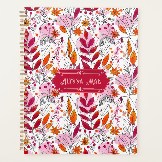 Alyssa Mae Hand Drawn Pink und Orange Foliage Planer (Vorderseite)