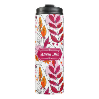 Alyssa Mae Hand Drawn Pink und Orange Foliage Thermosbecher