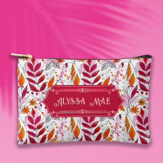 Alyssa Mae Hand Drawn Pink und Orange Foliage Zubehörtasche