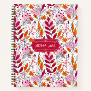 Alyssa Mae Pink und Orange Foliage Deluxe Notizbuch