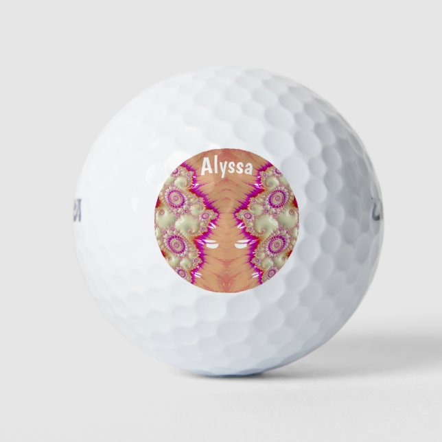 ALYSSA ~ Rosa Red Creme Fraktal Design ~ Golfball (Vorderseite)