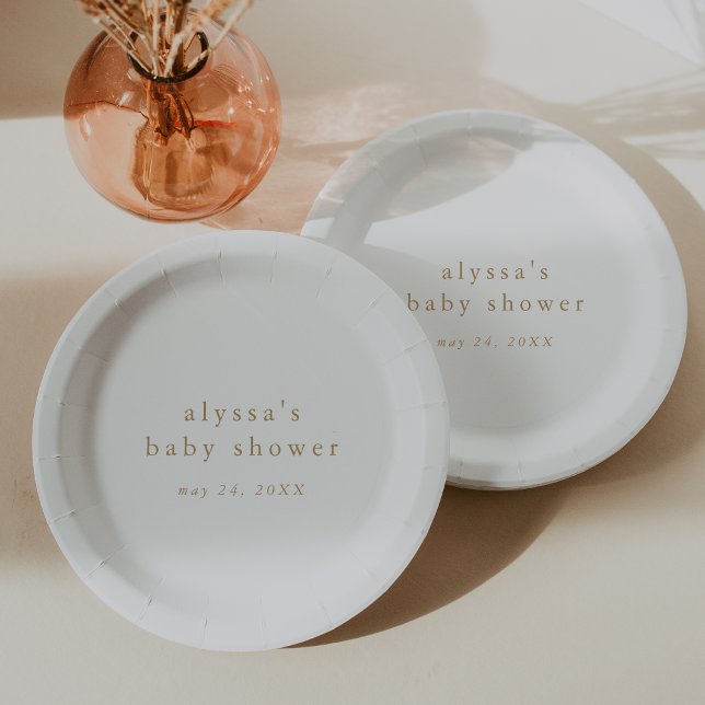 ALYSSA White Gold Boho Moderne einfache Babydusche Pappteller (ALYSSA White Gold Boho Modern Simple Baby Shower Paper Plates)