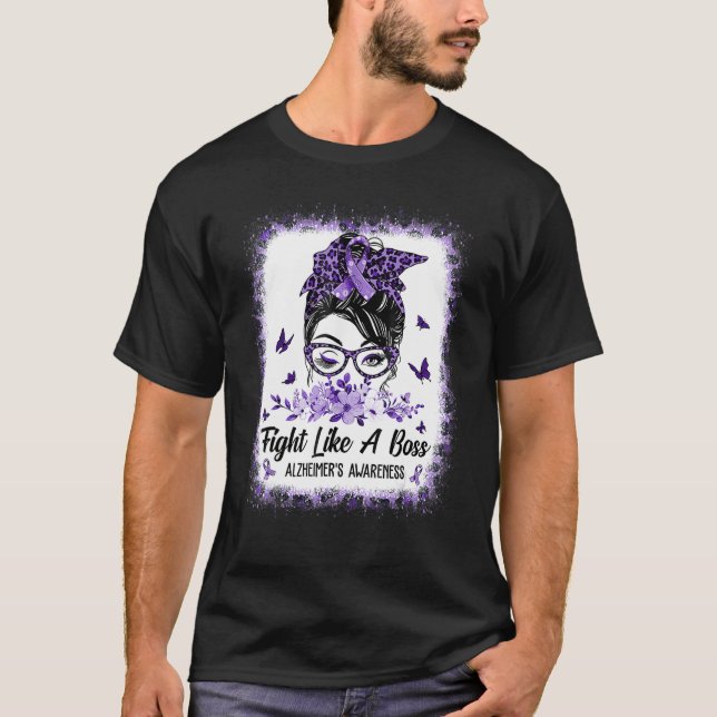 Alzheimer Awareness Messy Bun Girl Leopard T-Shirt (Vorderseite)