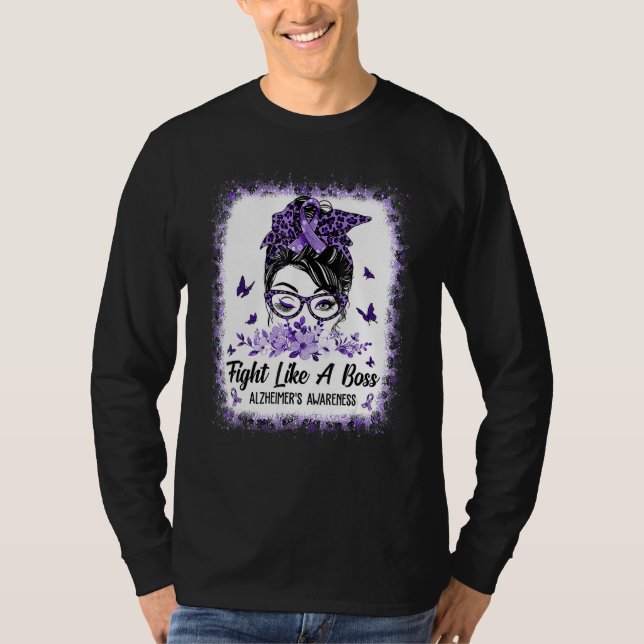Alzheimer Awareness Messy Bun Girl Leopard T-Shirt (Vorderseite)