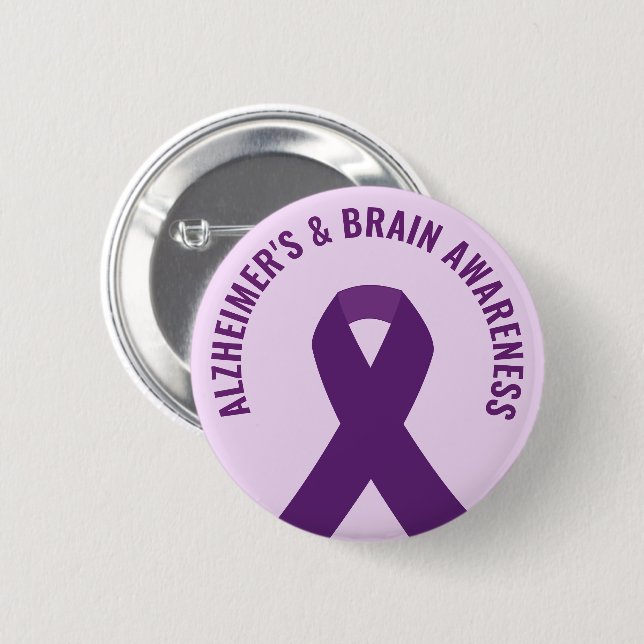 Alzheimer & Brain Awareness Lila Ribbon Button (Vorne & Hinten)