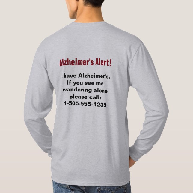 Alzheimer-Warnung mit Personalisierter Telefonnumm T-Shirt (Rückseite)