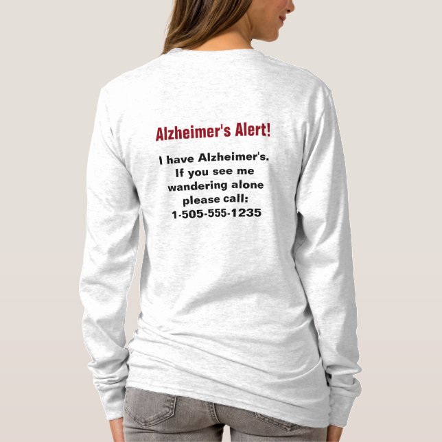Alzheimer-Warnung mit Personalisierter Telefonnumm T-Shirt (Rückseite)