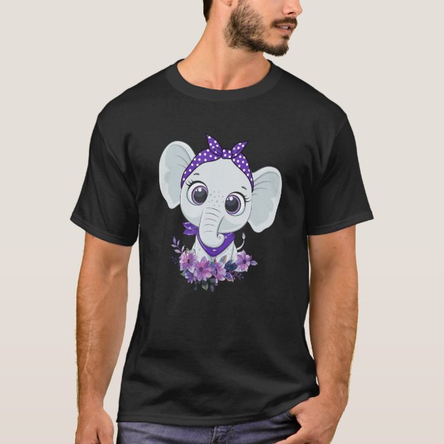 Alzheimer's Awareness Elephant Purple Flower Warri T-Shirt (Vorderseite)