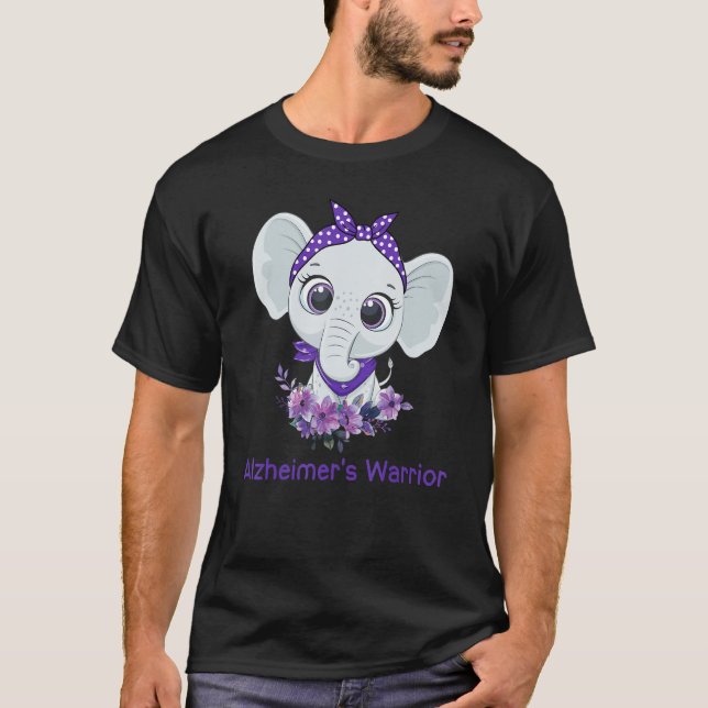 Alzheimer's Awareness Elephant Purple Flower Warri T-Shirt (Vorderseite)