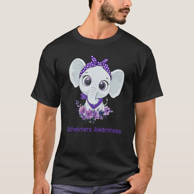 Alzheimer's Awareness Elephant Purple Flower Warri T-Shirt (Vorderseite)