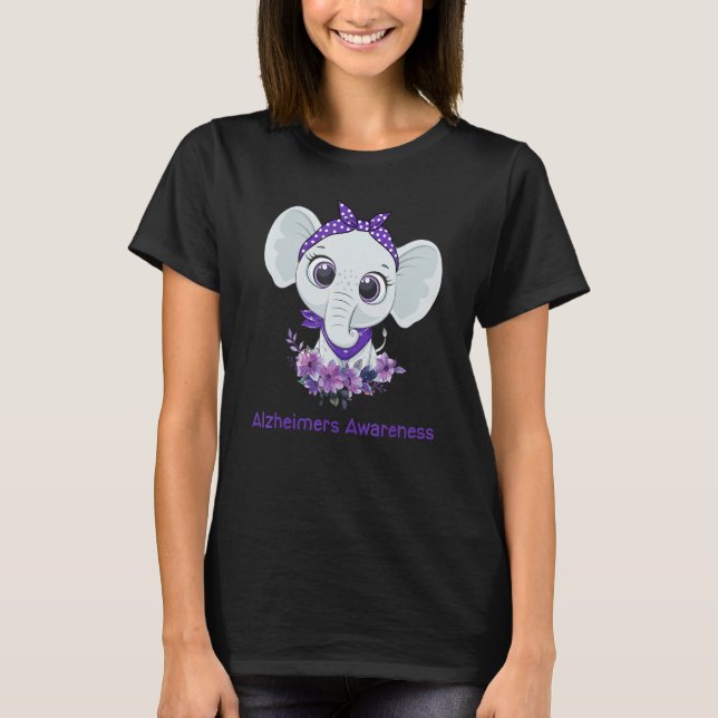 Alzheimer's Awareness Elephant Purple Flower Warri T-Shirt (Vorderseite)
