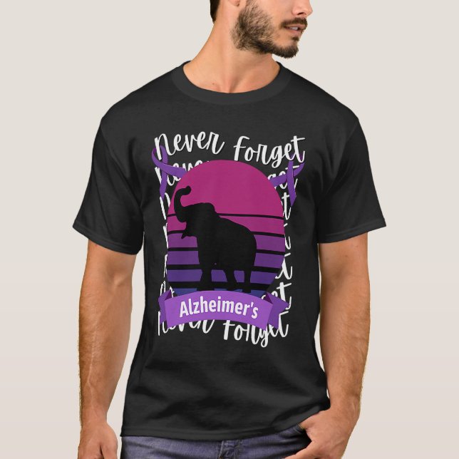 Alzheimer's Awareness Elephant Retro Sunset Purple T-Shirt (Vorderseite)