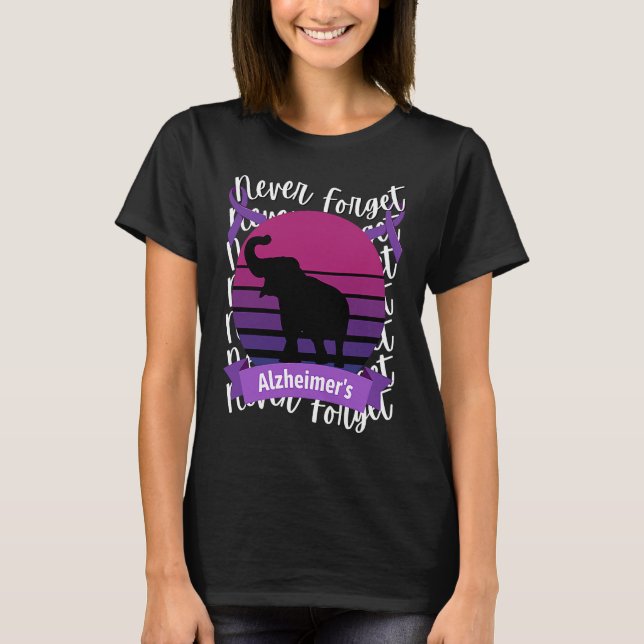 Alzheimer's Awareness Elephant Retro Sunset Purple T-Shirt (Vorderseite)