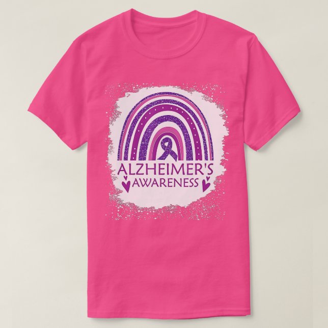Alzheimers Awareness gebleicht Rainbow Lila Ribbo T-Shirt (Design vorne)