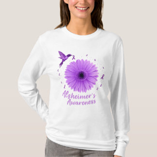 Alzheimer's Awareness Lila Hummingbird Sunflower T-Shirt