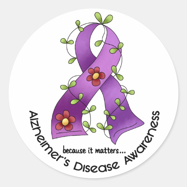 ALZHEIMER'S DISEASE AWARENESS Blume Ribbon 1 Runder Aufkleber (Vorderseite)