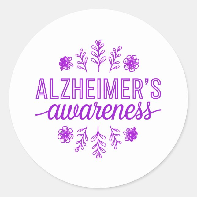 Alzheimer's Disease Awareness Purple Floral Runder Aufkleber (Vorderseite)