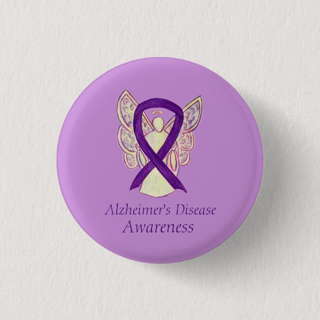 Alzheimer's Disease Lila Ribbon Angel Art Buttone Button (Vorderseite)