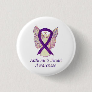 Alzheimer's Disease Lila Ribbon Angel Art Buttone Button