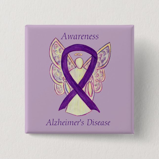 Alzheimer's Disease Lila Ribbon Angel Art Buttone Button (Vorderseite)