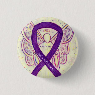 Alzheimer's Disease Lila Ribbon Angel Art Buttone Button
