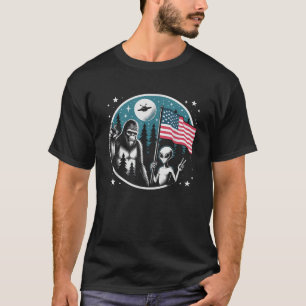 Am 4. Juli Alien UFO American Flag T-Shirt
