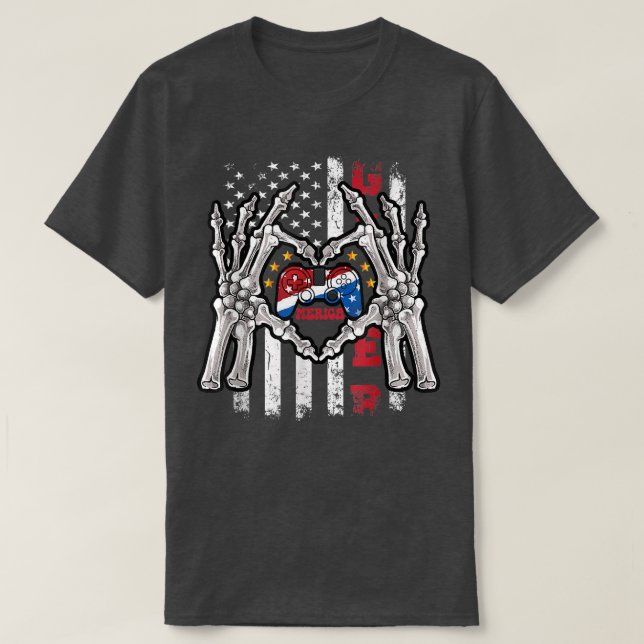 Am 4. Juli amerikanisches Skeleton-Video der ameri T-Shirt (Design vorne)