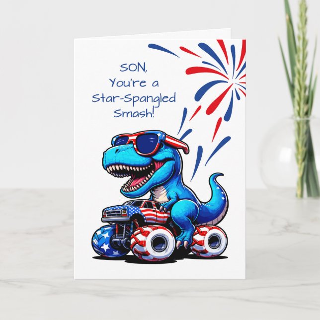 Am 4. Juli Dinosaur T-Rex Monster Truck Karte (Vorderseite)