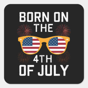 Am 4. Juli Geboren Geburtstags-Sonnenbrille USA Quadratischer Aufkleber