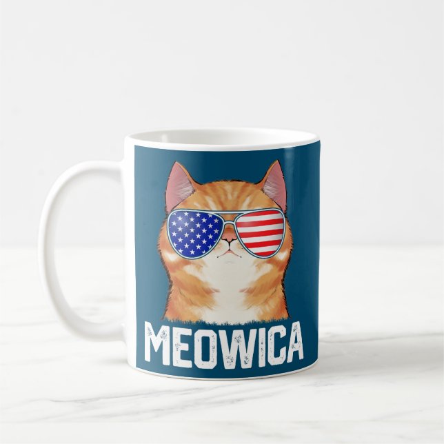 Am 4. Juli Meowica American Flag Cat Lover Kaffeetasse (Links)