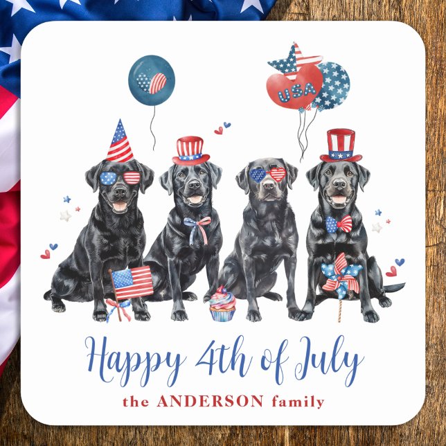 Am 4. Juli Patriotic Labrador Retriever Quadratischer Aufkleber (Von Creator hochgeladen)