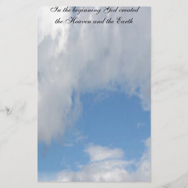 Am Anfang Gott hergestellt…. Wolke Briefpapier (Vorderseite)