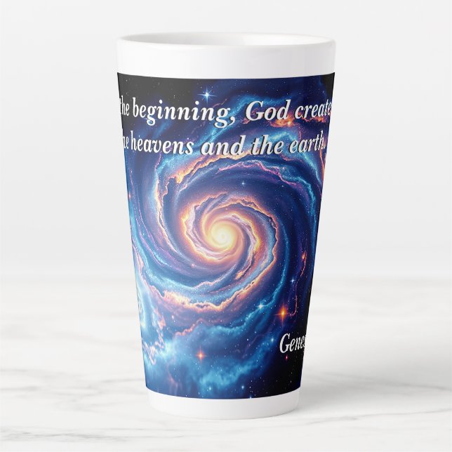 Am Anfang, Gott und Schöpfung Verse Milchtasse (Vorderseite)