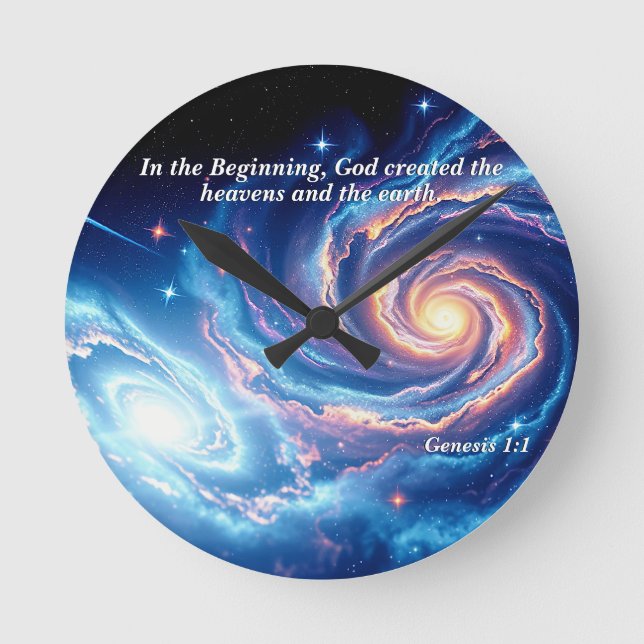 Am Anfang, Gott und Schöpfung Verse Runde Wanduhr (Vorderseite)