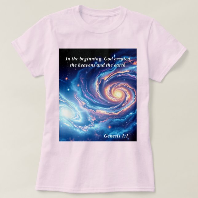 Am Anfang, Gott und Schöpfung Verse T-Shirt (Design vorne)